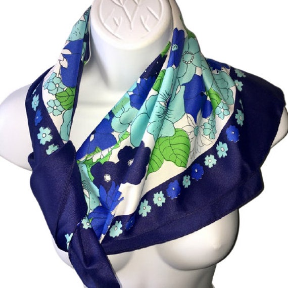 Scarf Made in Taiwan Water Repellent Blue Floral … - image 2