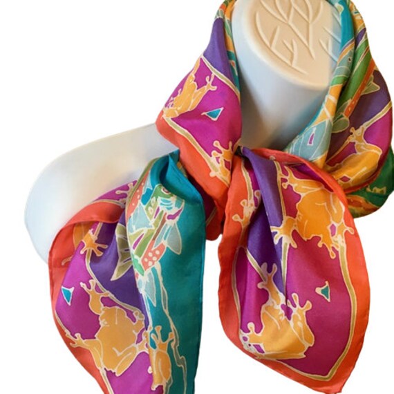 小物 80s Colorful Silk Scarf Scarf Hand Painted Vintage Silk Super Detailed Bright Colors