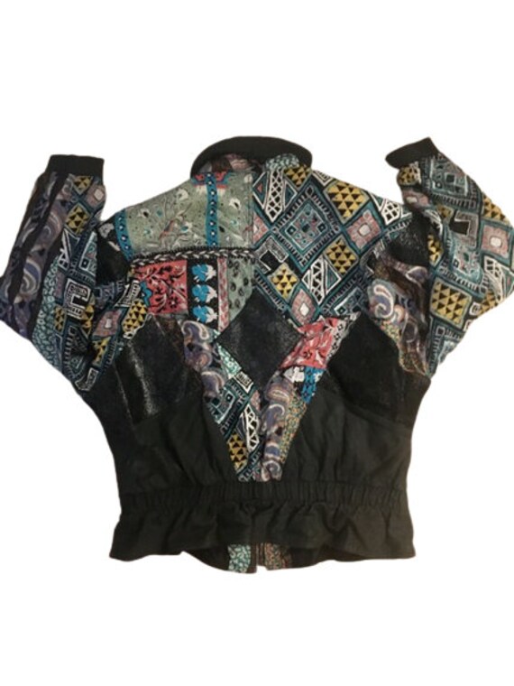 Leather Mixed Print Fabric Winlit Jacket  Vintage… - image 6