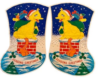 Big Bird Sesame Street Large Christmas Stockings Set of Two Quilted Ready to Finish