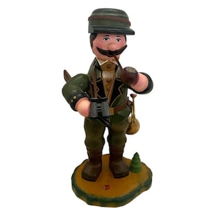 Hubrig Volkskunst Incense Burners Wooden Hunter Smoker Figurine Germany Detailed Vintage 1970s