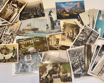 Lot of 50 Vintage Postcards Color Black White Sepia World Tour All Blank 1930s Scrapbooking Ephemera Collage Art Junk Journal