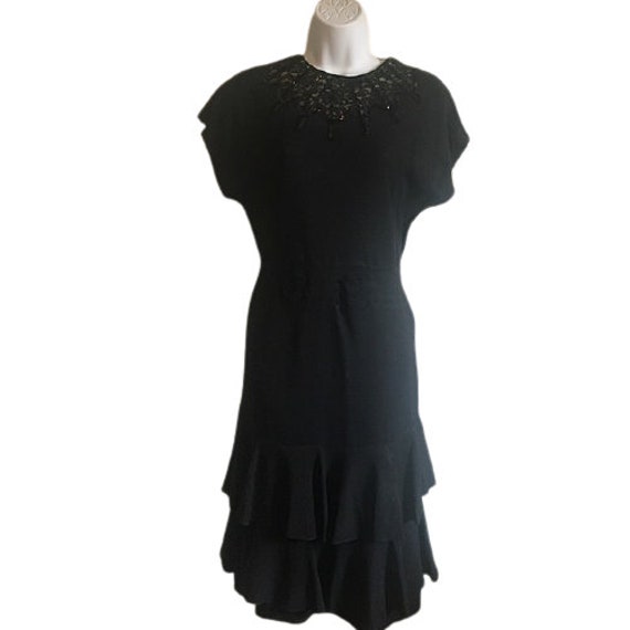 Little Black Dress Vintage Sequin Neckline Flounc… - image 7