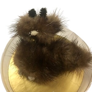 Mink Dog Brooch 1950s Novelty Pin Original Box Mid Century MCM Mid Mod