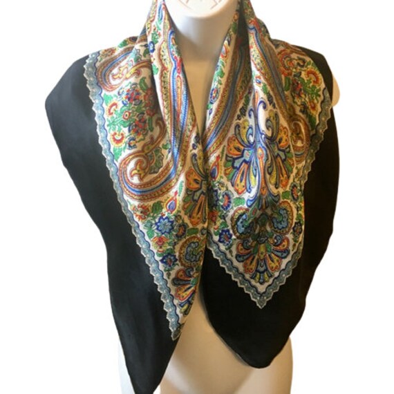 Silk Scarf Paisley Mandala Vintage 40s 50s Primar… - image 3