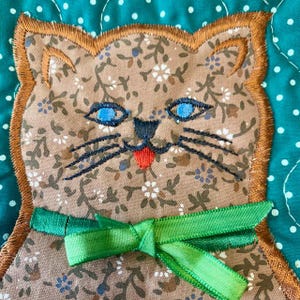 Kitty Cat Christmas Stocking Handmade Applique Vintage Fabrics Calicos