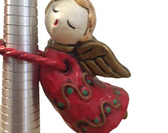 Fitz and Floyd Angel Vintage 60s Christmas Taper Candle Hugger Paper Mache Mid Century