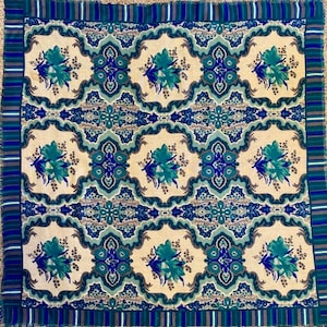 Glentex Acrylic Scarf Paisley Floral Shades of Blue Vintage 1960s Made in Japan