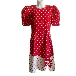 R & K Evenings Dress Red White Polka Dots Bows Vintage 1980s