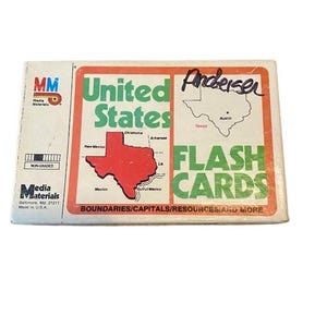 Tarjetas didácticas de Estados Unidos Materiales multimedia Tarjetas educativas antiguas de los años 80 Conjunto en caja Material de arte Collage Revistas basura