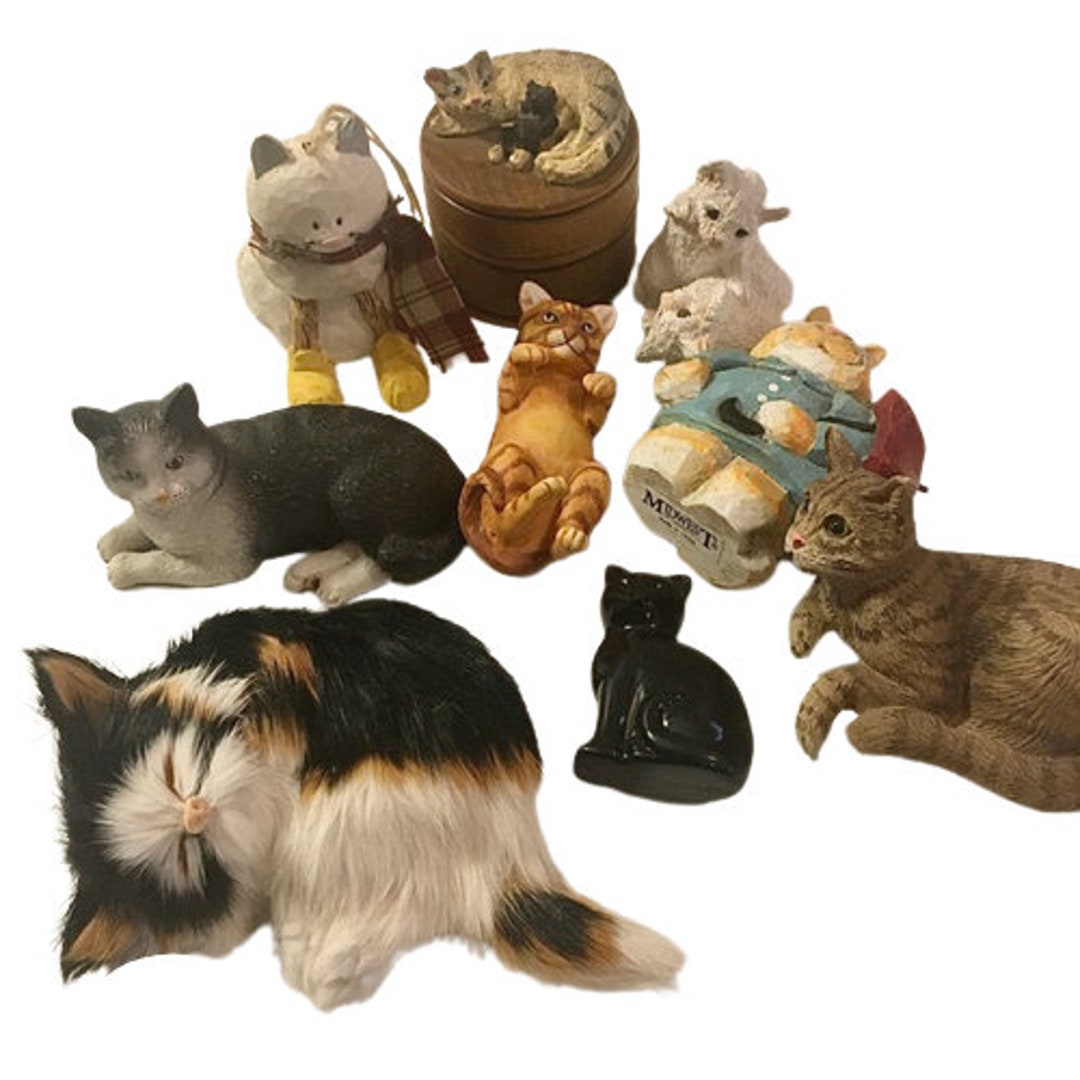 Cat Figurine Collection Various Eras Materials Lot of Nine