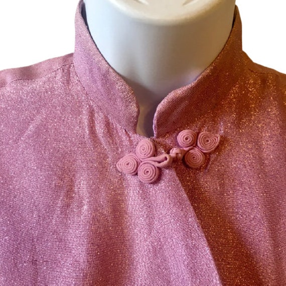 Vintage Pink Top Jacket Tunic Mandarin Collar Spa… - image 5