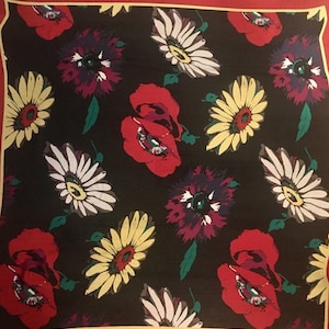 Scarf Anne Klein II Silk Vintage 90s Large Square Colorful Floral Poppies Wearable Art
