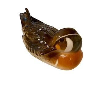 Baikal Teal Duck Figurine Vintage Lomonosov Russia Hand Painted Porcelain Figurine
