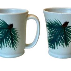 Studio Art Pottery Mugs Set of Two Creamy White Pine Branches Artist Signed