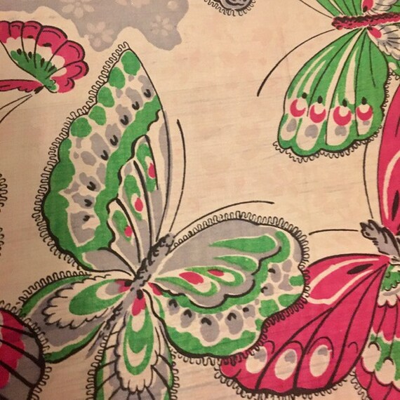 Silk Scarf Butterfly Print Very Vintage 40s 50s H… - image 2