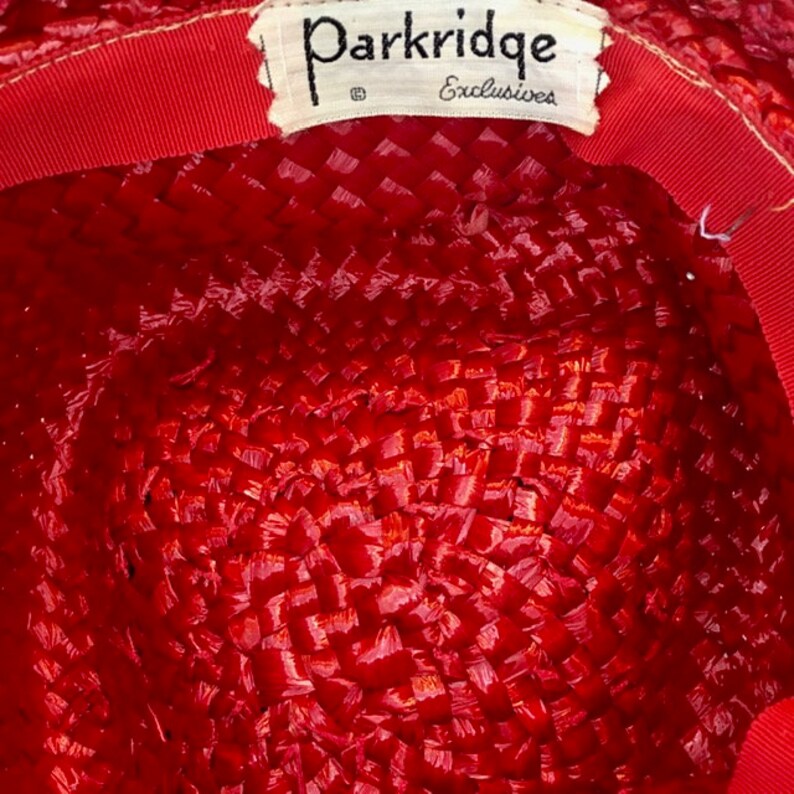 Parkridge Exclusives Vintage Red Straw Hat Red Netting Overlay