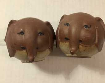 Salt and Pepper Elephants Stoneware Vintage Mid Century 60s UCTCI Japan Roly Poly