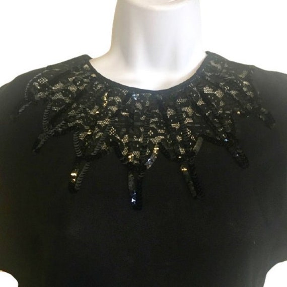 Little Black Dress Vintage Sequin Neckline Flounc… - image 6