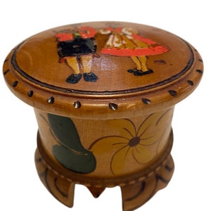 Trinket Box Wood Hand Carved Hand Painted Folk Art Scandinavian Couple on Lid Floral
