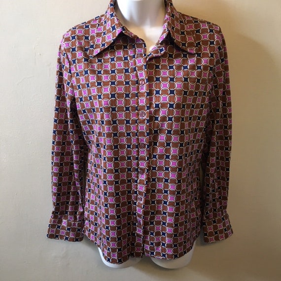 Vintage 1970's Polyester Knit Button Front Blouse - image 2