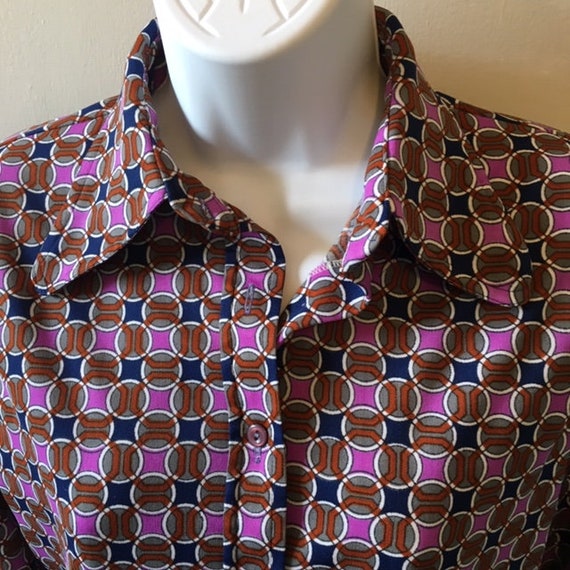 Vintage 1970's Polyester Knit Button Front Blouse - image 3