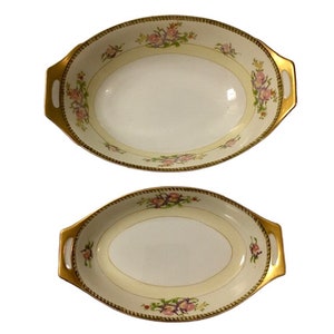 Serving Dishes Meito China Oval The Berkshire Set of Two Hand Painted Porcelain Made in Japan 1930s