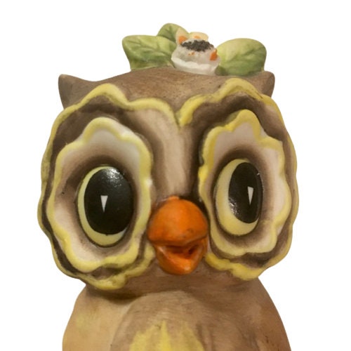 Owl Figurine Vintage Ceramic &ldquo;I Give A Hoot For You&rdquo; Kitsch Decor 1970s