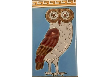 Tile Art Owl Handmade by Lito Creramics Athens Greece Gallery Wall Bird