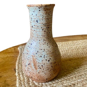 Stoneware Vase Speckled Glaze Earth Tones Vintage 1970s Signed Art Studio Pottery Boho Decor