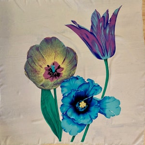 Silk Scarf Three Tulips Print Floral on Cream Background Nordstrom Made in Italy Hand Rolled Hems