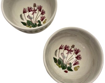 Portmeirion Botanical Bowls Ceramic Set of Two Small Cyclamen Pattern Butterflies Ladybug