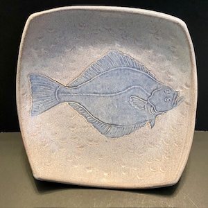 Art Pottery Fish Plate Dish Signed KW Handmade Artisan Use or Decor