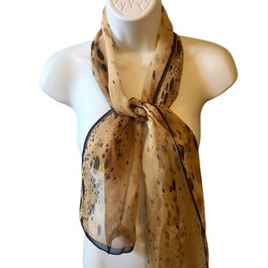 Silk Scarf Elaine Gold Tan Brown Metallic Gold Hand Rolled Hems Oblong