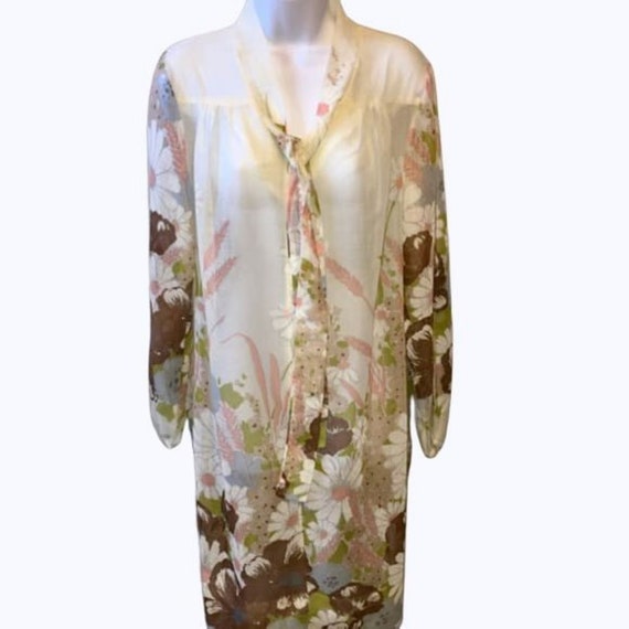Vintage Floral Border Print Sheer Dress Tunic