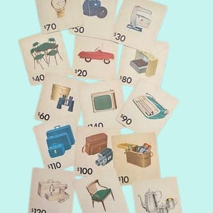 Jeu de cartes du milieu du siècle Price is Right Bid it Right Années 60 Ephemera Junk Journals Projets artistiques Scrapbooking Collage 15 cartes