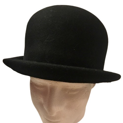 Derby Bowler Hat DA ME Vintage 80s 90s Black Wool Made in  display picture 3