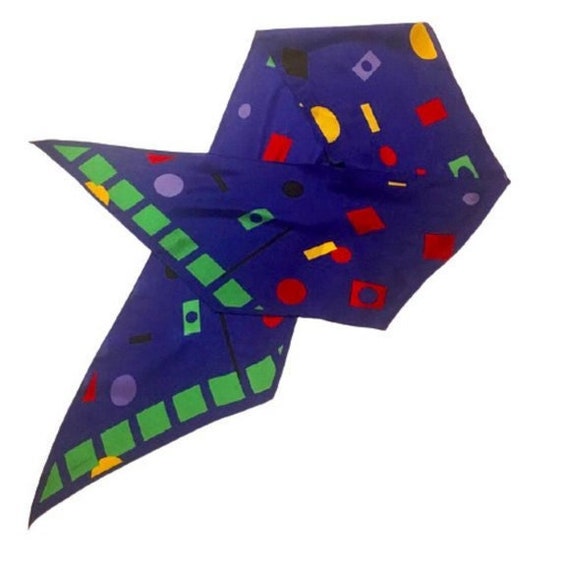 Albert Nipon Silk Scarf Vintage 80s Bold Geometri… - image 1