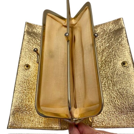 Metallic Gold Baronet Leather Wallet Clutch Vintage 1960s