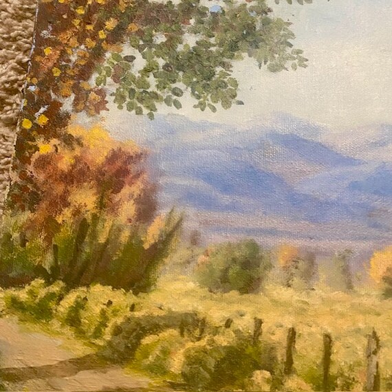 オリジナルのアクリル画 風景 田舎道の風景 木製に張られたキャンバス