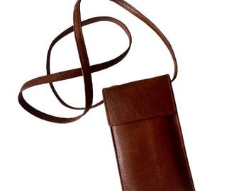 Tusk Plånbok Axelrem Brunt Pebbled Läder Minimalistisk Vintage 1990-tal
