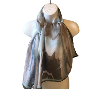 Scarf Wrap Silk  Turquoise Brown Hand Rolled Hems Signed Vintage
