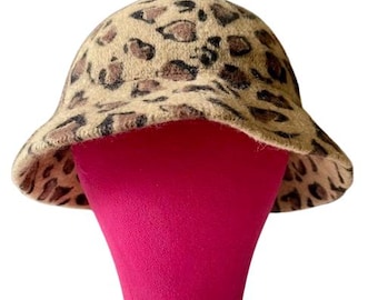 Leopard Print Bucket Hat Angora Wool Unisex Warm Cheetah Animal Print