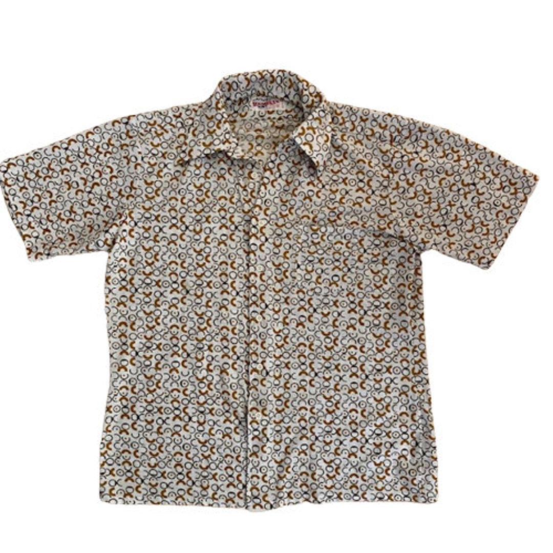 Arrow Scrambler Knit Mens Shirt Mod Print Vintage 1970s XL
