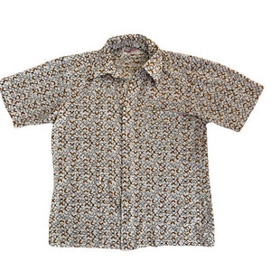 Arrow Scrambler Knit Mens Shirt Mod Print Vintage 1970s XL Short Sleeve Button Front