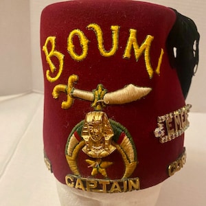 Fraternal Masonic Boumi Shriners Fez Hat with Tassel Rhinestone Pins Vintage 50s 60s Baltimore Maryland