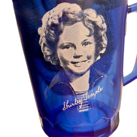 Vintage SHIRLEY TEMPLE blue pitcher creamer by Hazel Atlas.