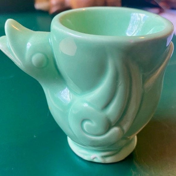 Duck Egg Cup Aqua Green Trinket Ring Dish Votive Holder Vintage Ceramic Farmhouse Country Cottage