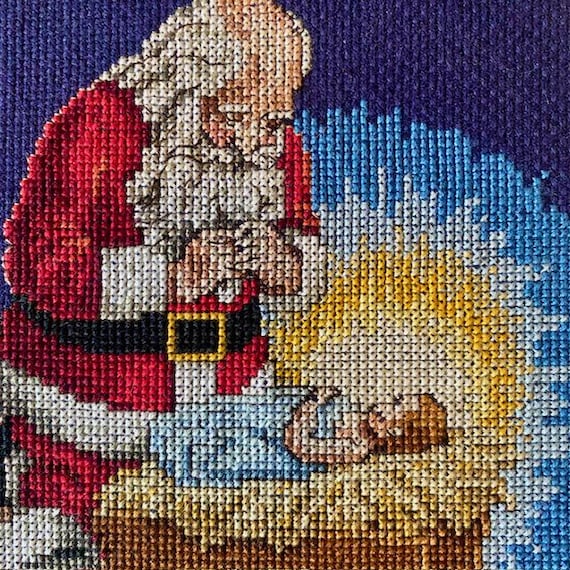 Completed Santa and Baby Jesus Cross Stitch Classic Collector