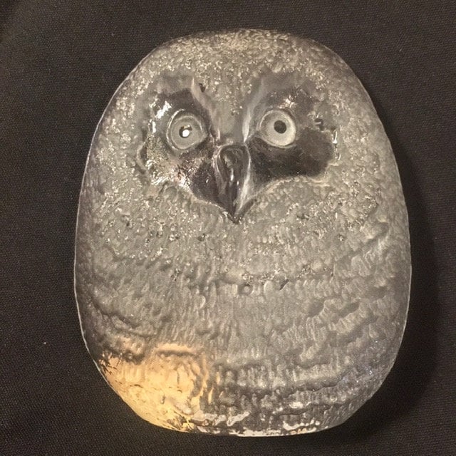 Art Glass Mats Jonasson Owl Lead Crystal Made in Sweden Signed Sculpture  Paperweight Figurine 70s